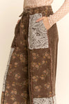 Brown and Flower Corduroy Cropped Pants