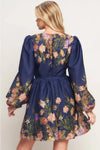 Navy Floral Border Print Mini Dress
