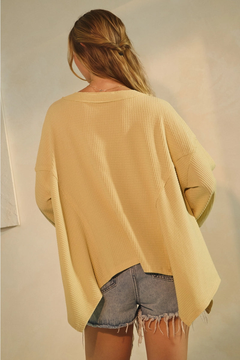 Yellow Textured Balloon Sleeve Top