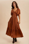 Sepia Smocked Satin Midi Dress