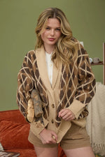 Brown Argyle Cardigan Sweater