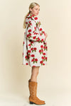 Ivory Hoodie Jacket with Red Flowers
