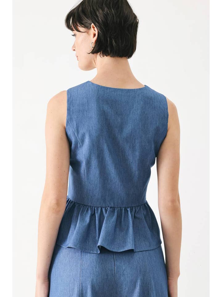 Denim Peplum Button Front Vest Small Denim Peplum Button Front Vest Small
