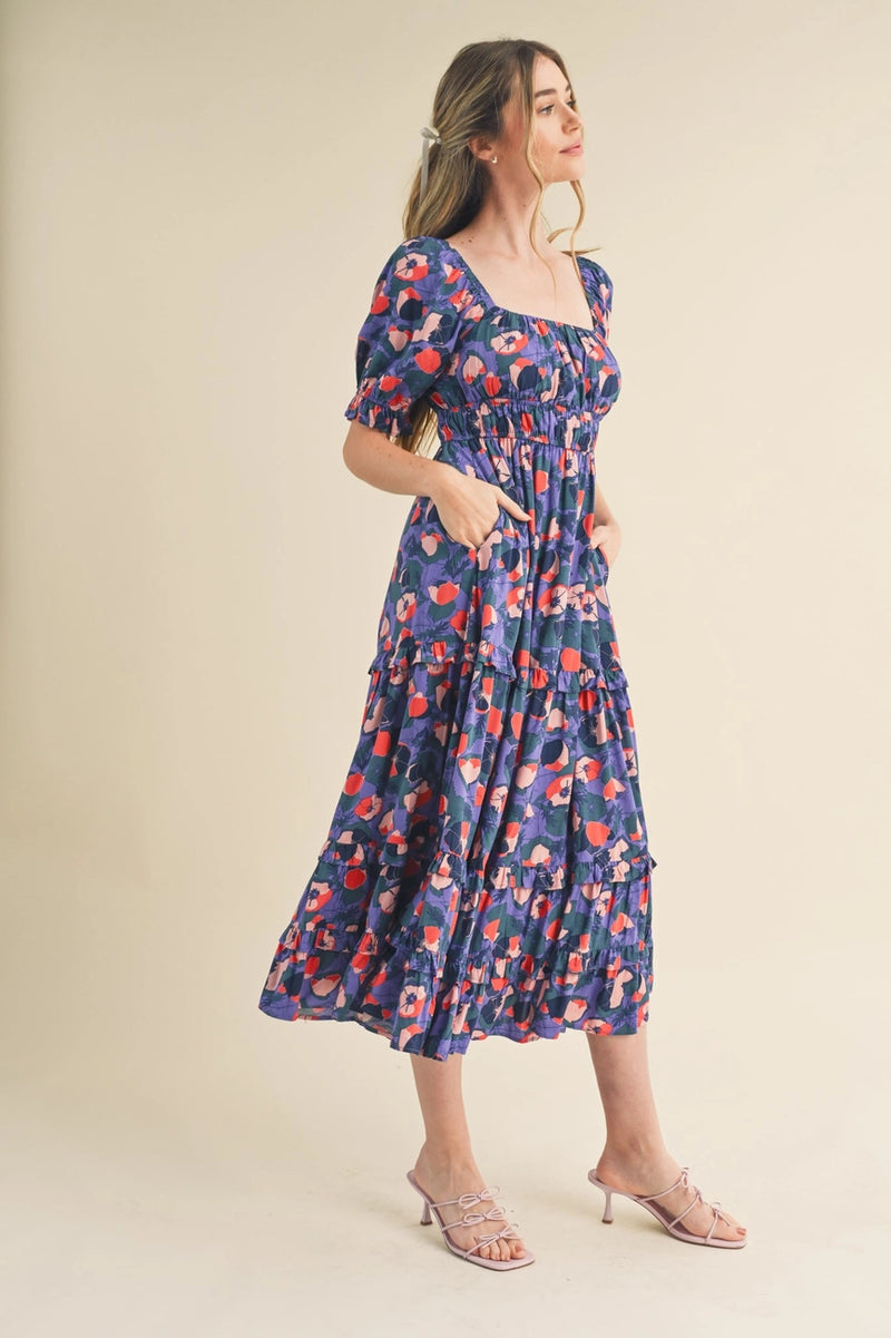 floral square neck midi dress Purple Multi Floral Square Neck Midi Dress Large
