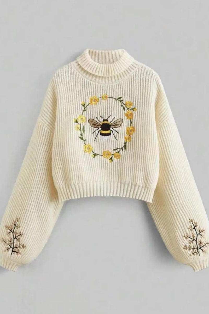 Honeybee Cropped Turtleneck Sweater in Ivory