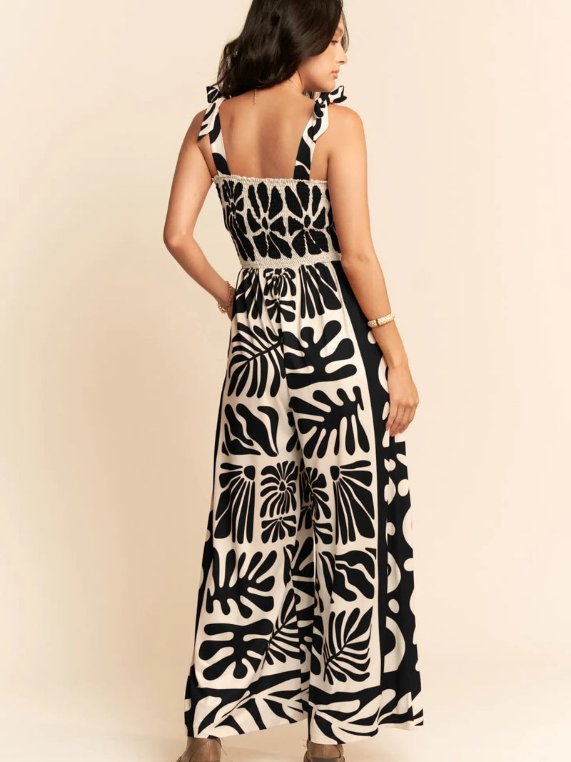 Black Geo Floral Wide Leg Jumpsuit