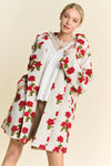 Ivory Hoodie Jacket with Red Flowers