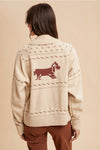 Dachshund Zip Front Cardigan in Ivory