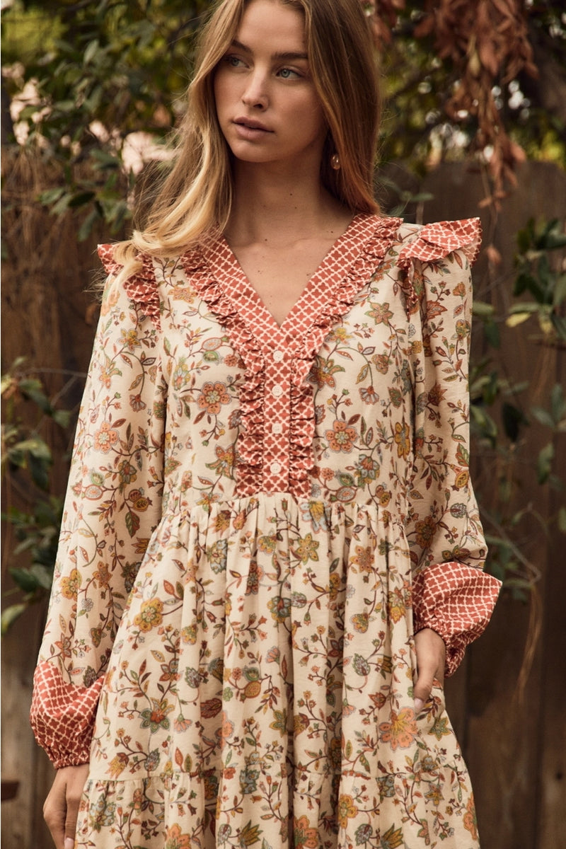 terracotta dress boho Mixed Print Floral Midi – Modern Millie Joyfolie Womens Kandra Dress Tall Skinny Ladies Tall Color:Greenery Shantung __with:ACC0598_SILVER Wedding dress