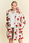 Ivory Hoodie Jacket with Red Flowers
