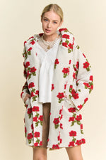 Ivory Hoodie Jacket with Red Flowers