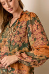 Green and Orange Floral Long Sleeve Blouse