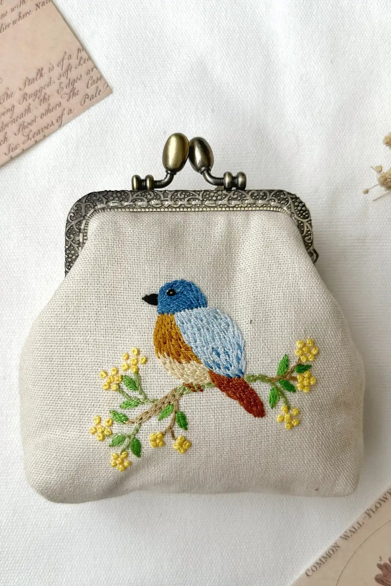 Blue Bird Embroidered Coin Purse