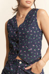 Denim and Floral V-Neck Vest