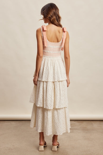 Ivory Smocked Bodice Tie- Shoulder Layered Maxi Dress – Modern Millie