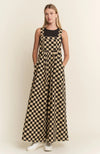 Black & Tan Checkerboard Denim Wide Leg Jumpsuit