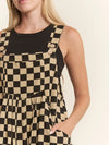 Black & Tan Checkerboard Denim Wide Leg Jumpsuit