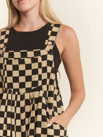 Black & Tan Checkerboard Denim Wide Leg Jumpsuit