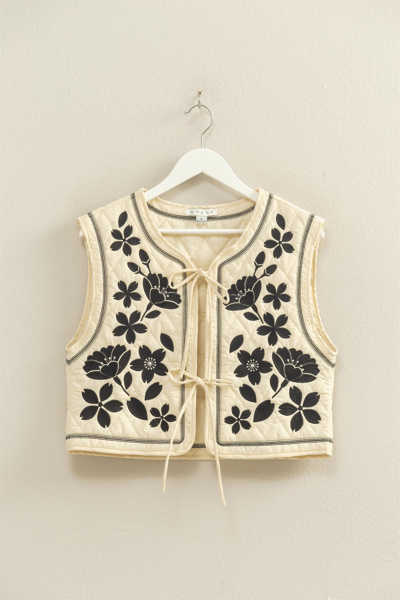 Ivory Floral Embroidered Quilted Vest – Modern Millie