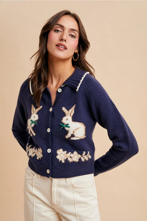 Bunny Cardigan Sweater in Navy