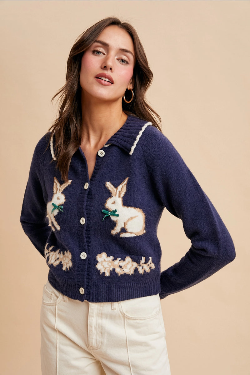 Bunny Cardigan Sweater in Navy