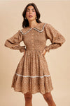 Smocked Doll Collar Mini Dress in Sepia