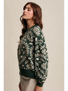 Heart Jacquard Green Knit Sweater