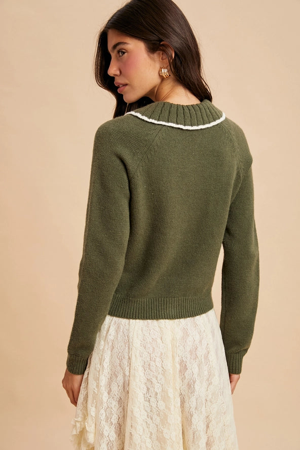 Bunny Cardigan Sweater in Green