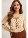 Lace Up Smocked Top in Ecru