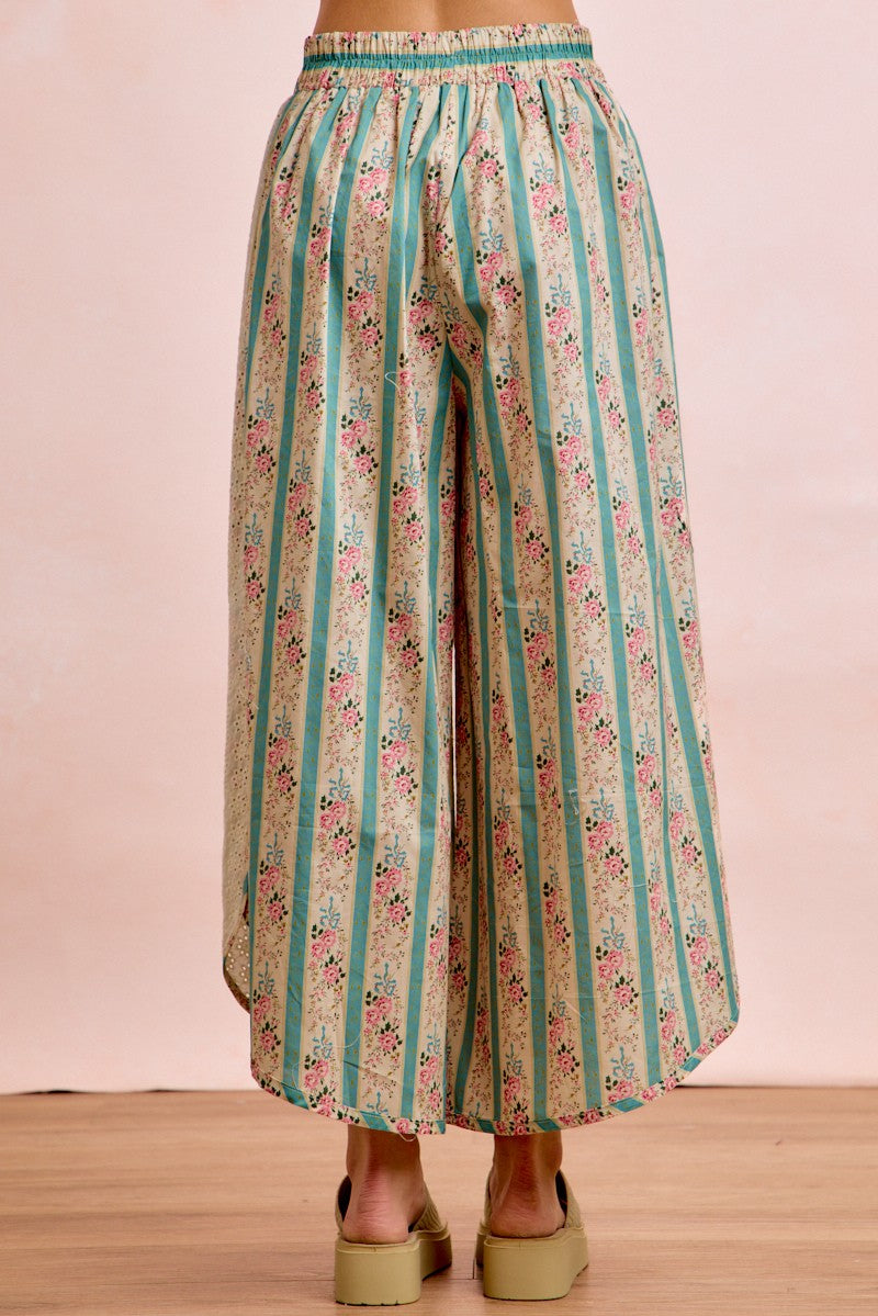 Teal Floral and Eyelet Wide Leg Pants – Modern Millie
