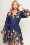 Navy Floral Border Print Mini Dress