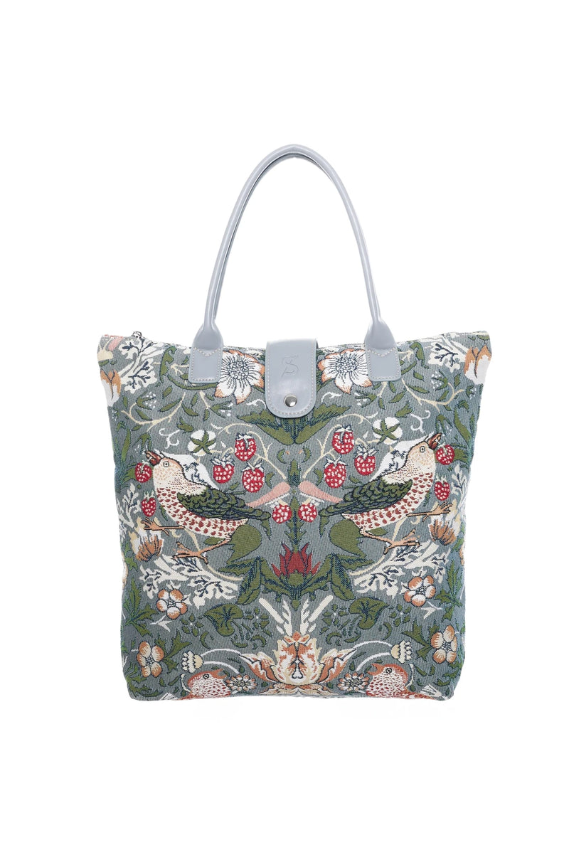 William Morris Strawberry Thief Grey Folding Tapestry Tote Bag