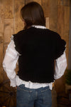Crochet Ruffle Sleeve Sweater Vest in Black