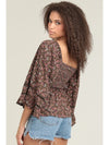 Brown Floral Bell Sleeve Top by Angie