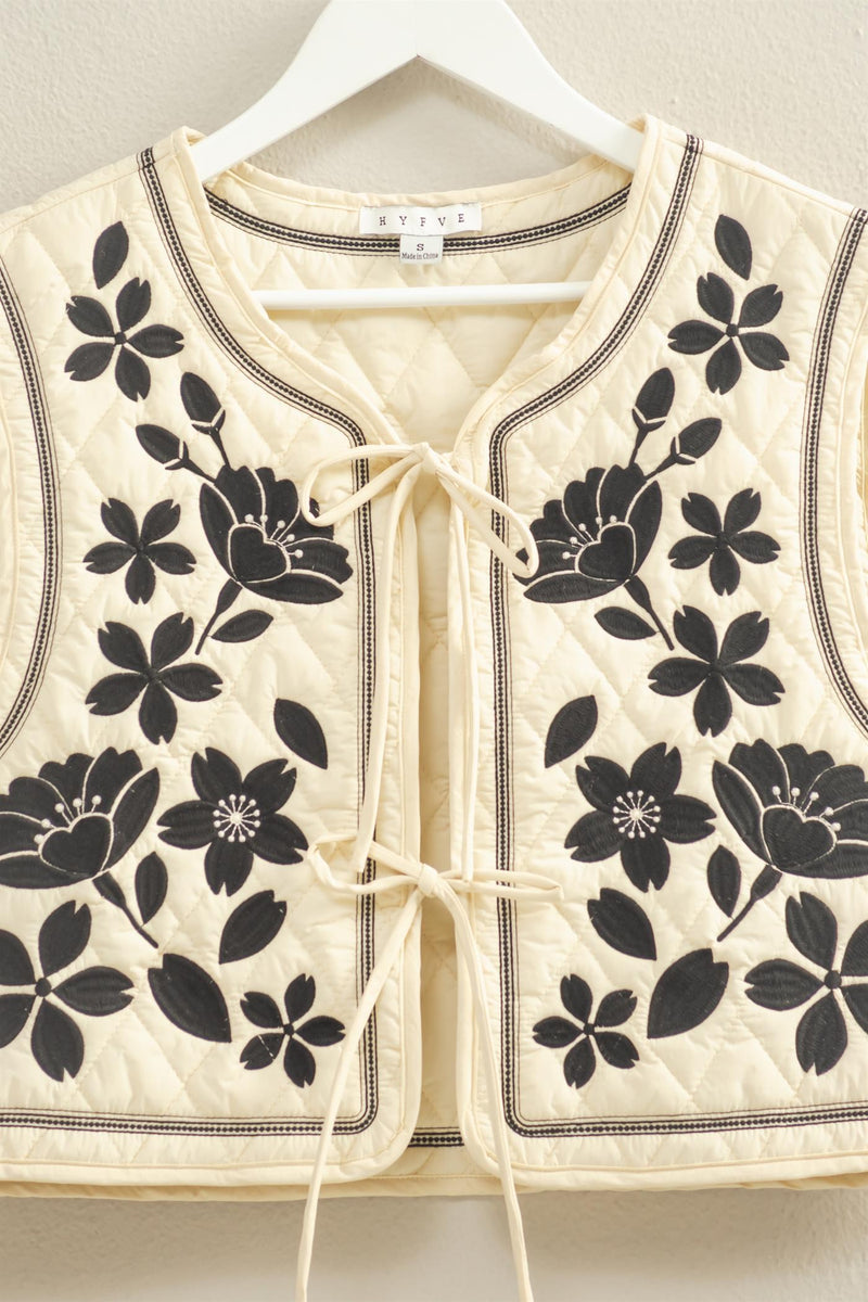 Ivory Floral Embroidered Quilted Vest – Modern Millie