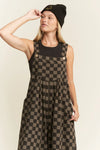 Black & Charcoal Checkerboard Denim Wide Leg Jumpsuit