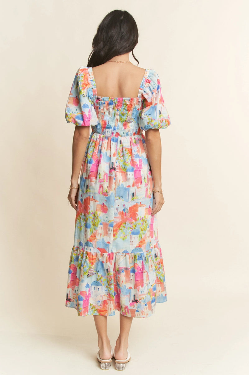Countryside Balloon Sleeve Midi Dress