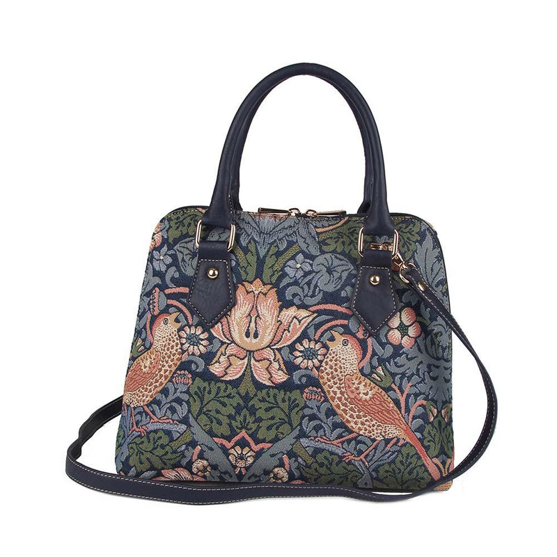 William Morris Strawberry Thief in Blue Tapestry Satchel Bag