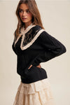 Black Statement Embroidered Collar Sweater