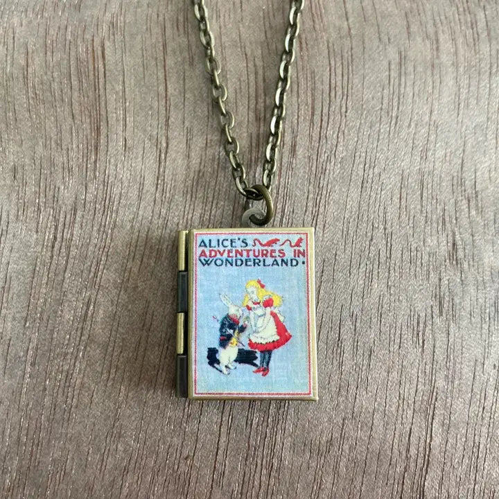 Grey Alice in Wonderland Book Locket Necklace by Marshall and Rose