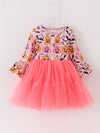 Jack O' Lantern Tulle Halloween Kids Dress in Pink