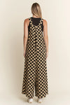 Black & Tan Checkerboard Denim Wide Leg Jumpsuit