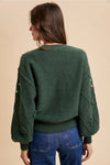 Green Embroidered and Rosette Pullover Sweater