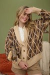 Brown Argyle Cardigan Sweater