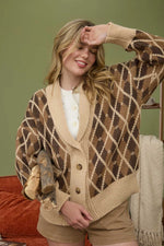 Brown Argyle Cardigan Sweater
