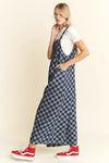 Checkerboard Denim Wide Leg Jumpsuit
