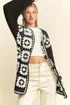 Granny Squares Open Cardigan in Black and White