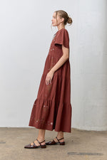 Burgundy Cross Stitch Maxi Dress
