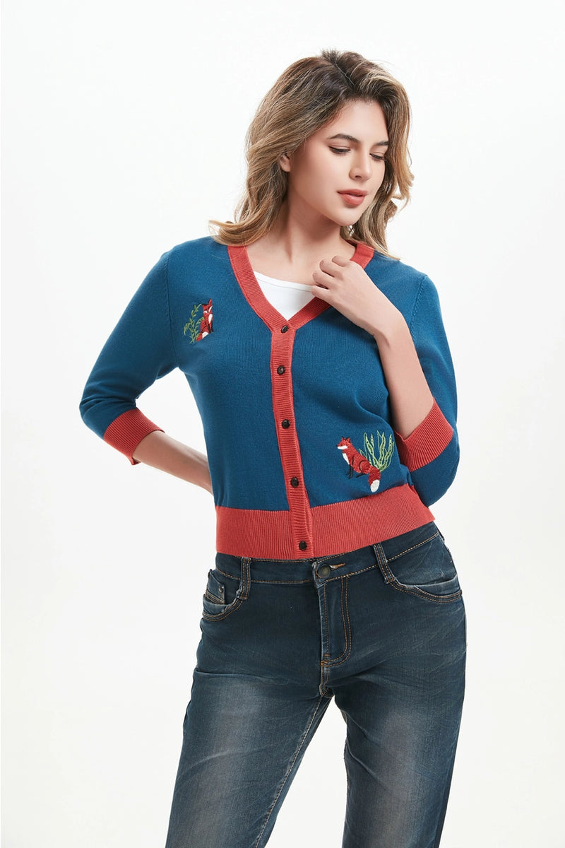 Fabled Fox Embroidered Skye Cardigan by Miss Lulo