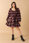 Red and Black Woven Plaid Mini Dress
